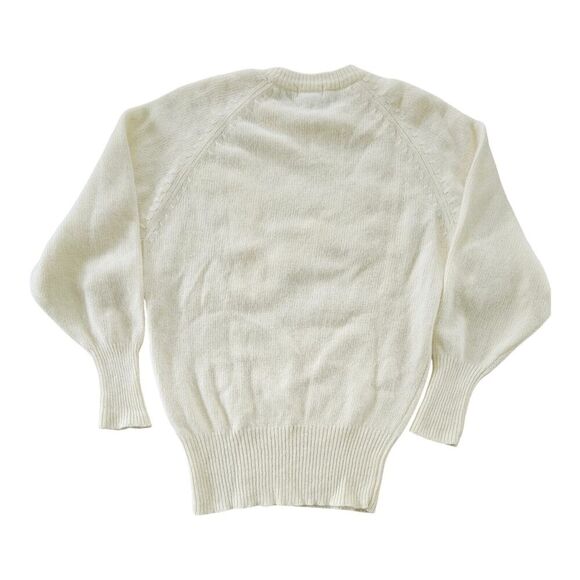 Vtg 80s Off White Knit Angora Lambswool Beaded Applique Sweater M Dolman Sleeve - Picture 2 of 12